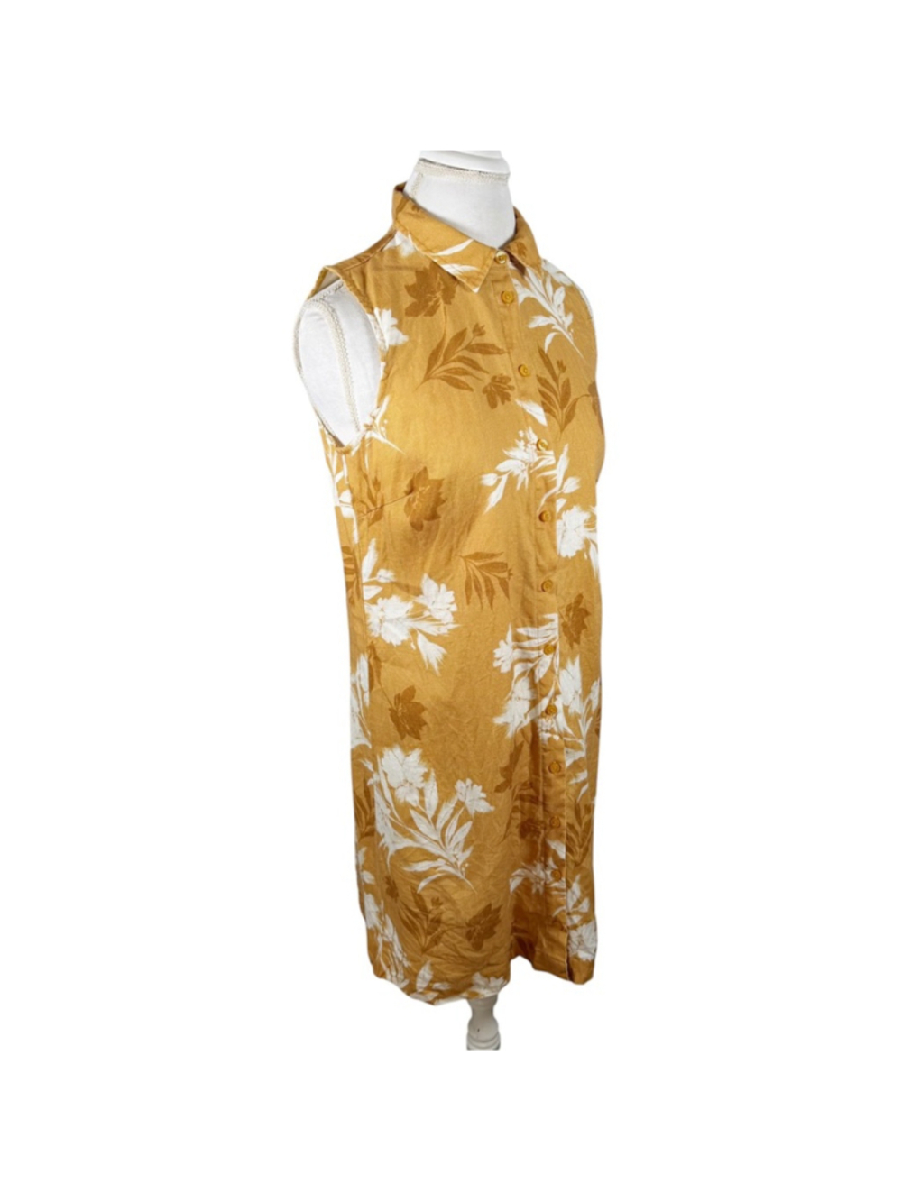 Garnet Hill Ochre Floral Sleeveless European Flax Linen Shirtdress Beachy size 6 - Picture 9 of 10